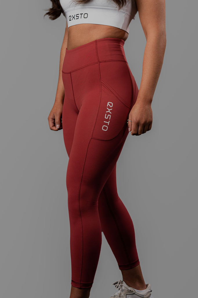 Evolve - High Waisted Pocket Leggings - Raspberry Red